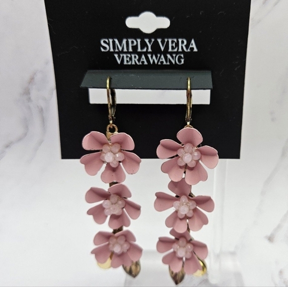 Simply Vera Wang Pink Metal Flower Drop earrings - Picture 2 of 5